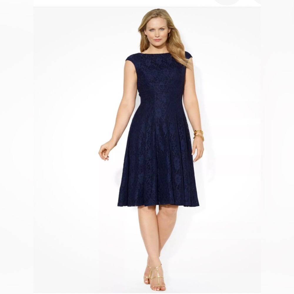 Lauren Ralph Lauren Evening Dark Navy Lace Even Dress 12 Sleeveless Cocktail